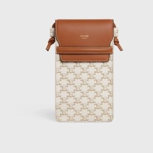 PHONE POUCH WITH FLAP IN TRIOMPHE CANVAS AND LAMB SKIN WHITE/TAN
